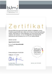 Certificat - Softare hosted in Germany