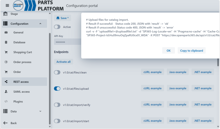 Konfiguration Rest API SpareParts365